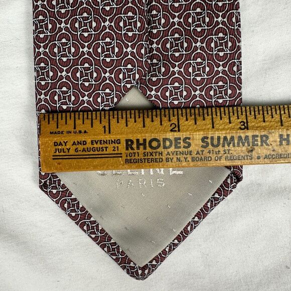 Céline Paris Men's Tie 100% Silk Handmade In France Burgundy White L58 W3 - Picture 13 of 14